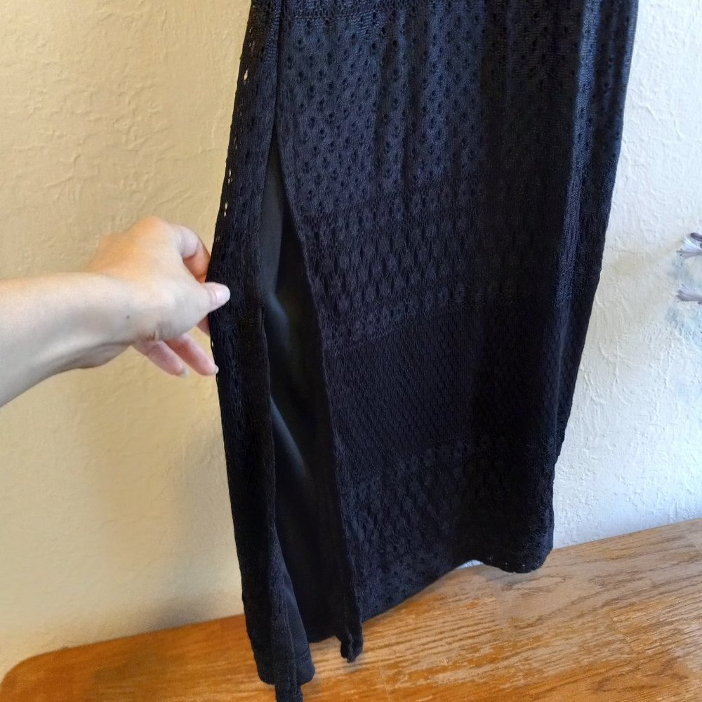 Vintage 90s Black Crochet Pointelle Maxi Slip Dress - Picture 9 of 15